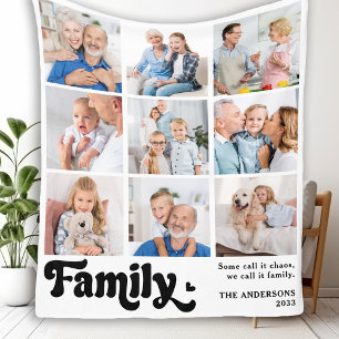 Family Retro Personlig 9 Photo Collage Fleecefilt