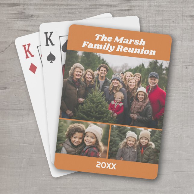 Family Reunion 3 Photo collage - terra cotta Casinokort (Personalized Playing Cards - add your photos and text)