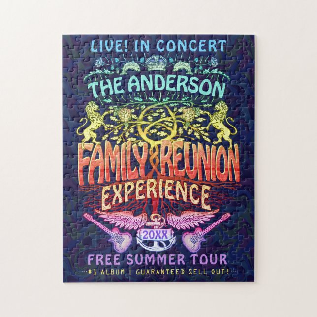 Family Reunion Band Retro 70s konsert Logotyp Neon Pussel (Vertikal)