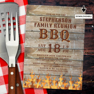 Family Reunion BBQ Rustic Wood Inbjudningar