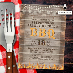 Family Reunion BBQ Rustic Wood Ljus Inbjudningar
