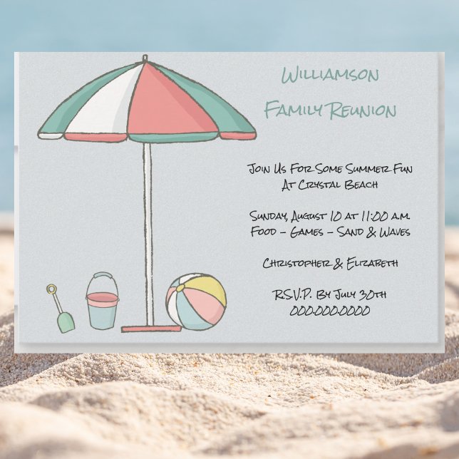 Family Reunion Beach Party Inbjudningar (Beach Theme Invitation For Family Reunion)
