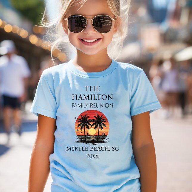 Family Reunion Beach Shirt T (Kids Beach Family Reunion  Custom date and location T-shirt with family names on back)