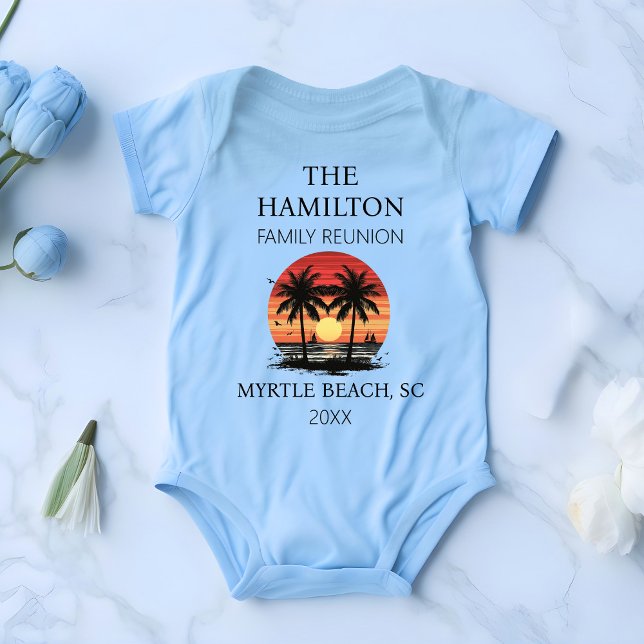 Family Reunion Beach Shirt T (Baby one-piece Beach Family Reunion  Custom date and location T-shirt with family names on back )