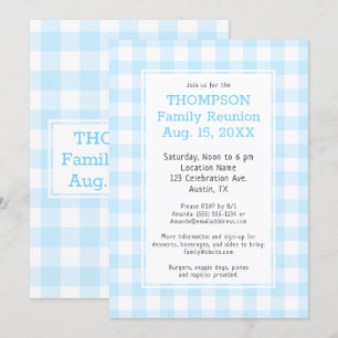 Family Reunion Blek Blue Buffalo Check Party Inbjudningar