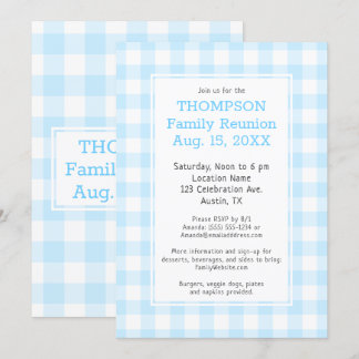 Family Reunion Blek Blue Buffalo Check Party Inbjudningar