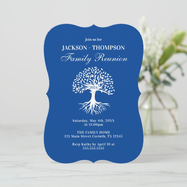 Family Reunion blue and white Invitation Inbjudningar (Stående Fram)