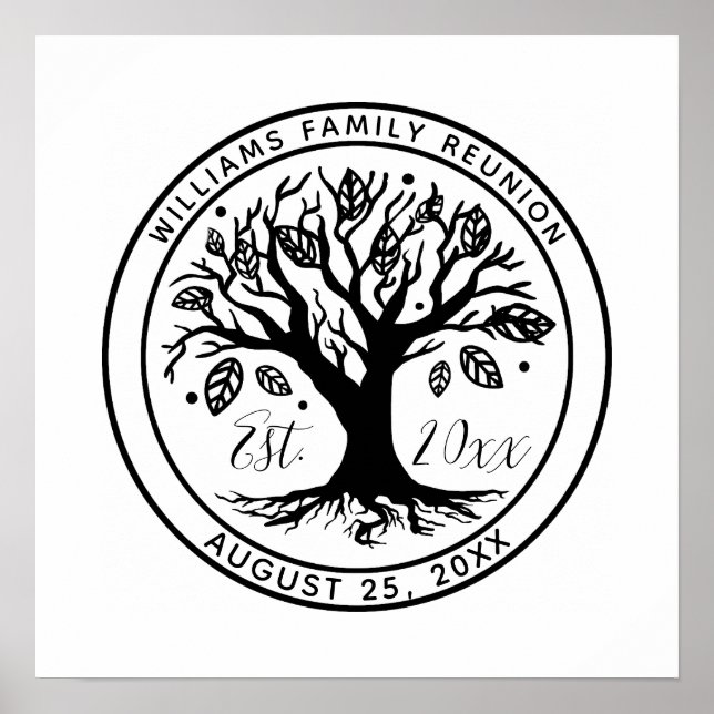 Family Reunion Boho Träd Monogram Namn Poster (Framsidan)