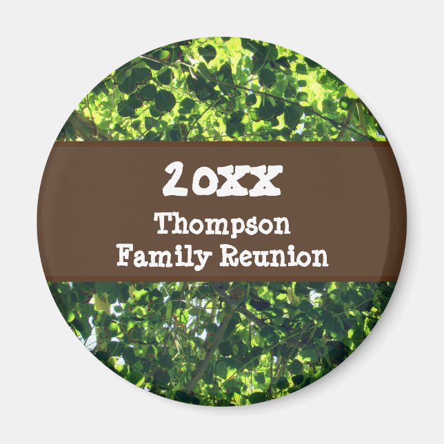 Family Reunion Bright Grönt Lövs Tall Träd Event Magnet (Framsidan)