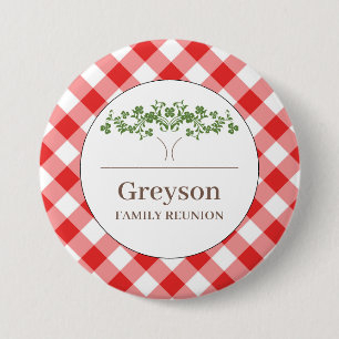 Family Reunion Buttons Red Gingham Theme Knapp