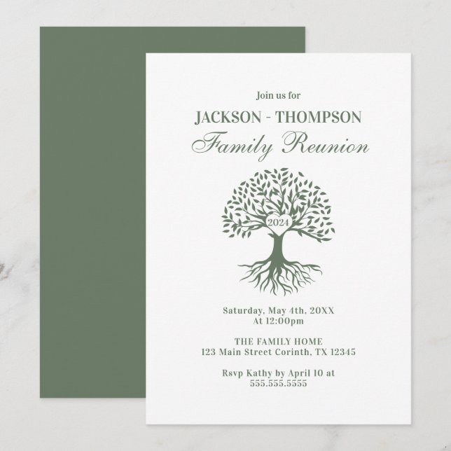 Family Reunion Green and white Invitation Inbjudningar (Fram/baksida)