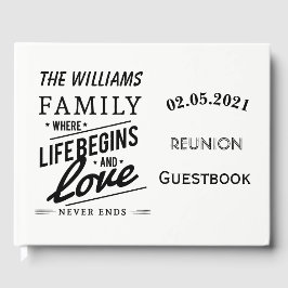 Family Reunion Guestbook Typography Black White Gästböcker