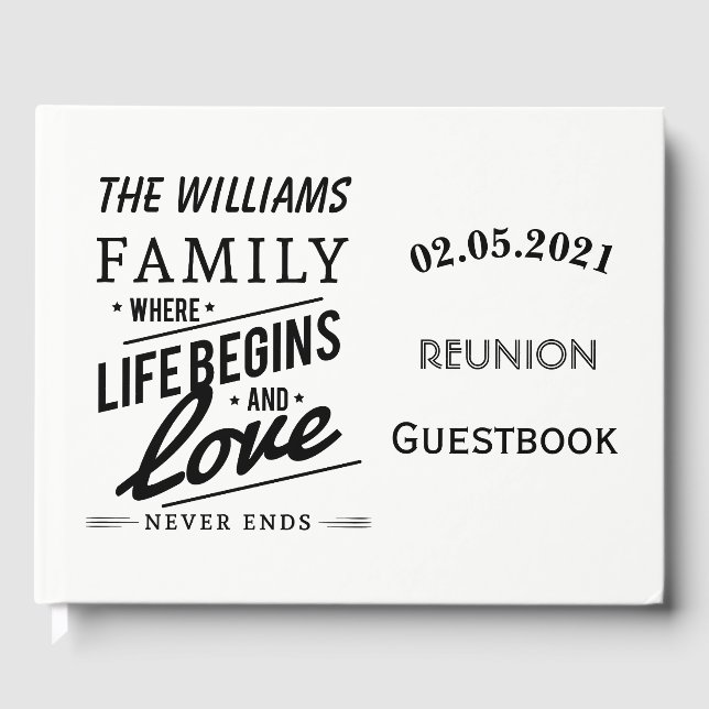 Family Reunion Guestbook Typography Black White Gästböcker (Framsida)