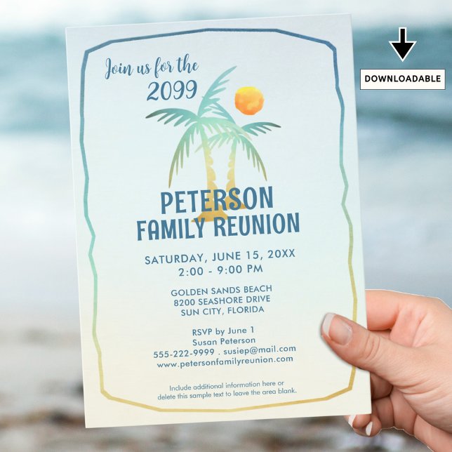 Family Reunion Handflatan Träd Beach Tropical Inbjudningar (Skapare uppladdad)