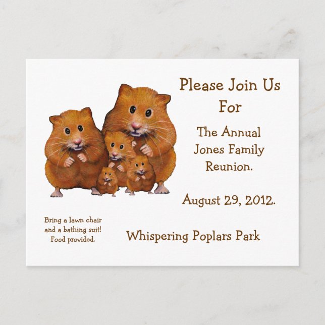 FAMILY REUNION INVITATION, Hamsters, Artwork Inbjudan Vykort (Framsida)
