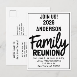 Family Reunion Join Us Bold Script Modern Postcard Helg Vykort