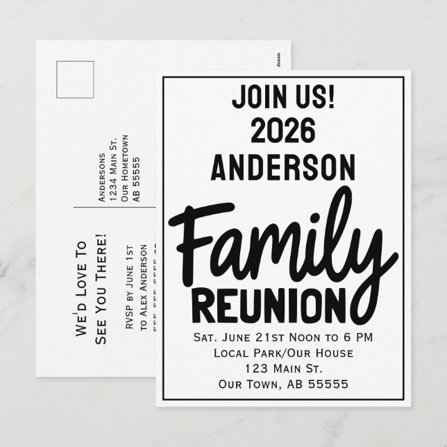 Family Reunion Join Us Bold Script Modern Postcard Helg Vykort (Fram/baksida)