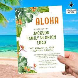 Family Reunion Luau Tropical Handflatan Aloha Wate Inbjudningar