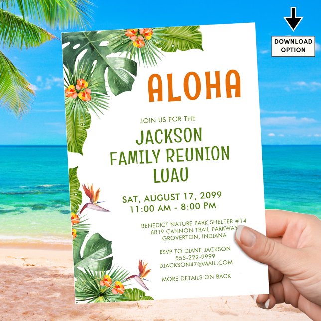 Family Reunion Luau Tropical Handflatan Aloha Wate Inbjudningar (Skapare uppladdad)