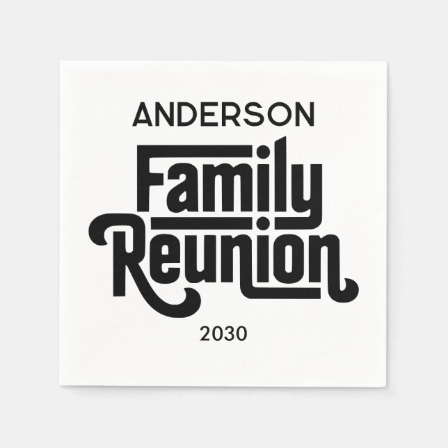 Family Reunion Minimalist Black White Personalized Pappersservett (Framsidan)