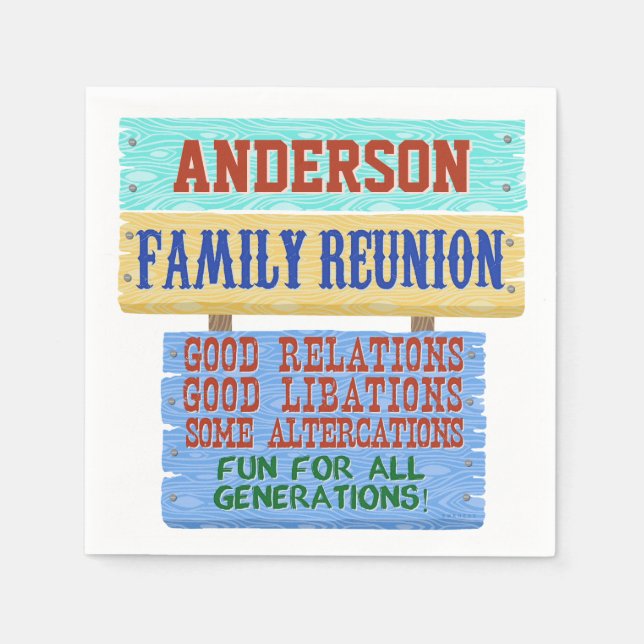 Family Reunion Party Funny Wooden Sign | Lägg till Pappersservett (Framsidan)