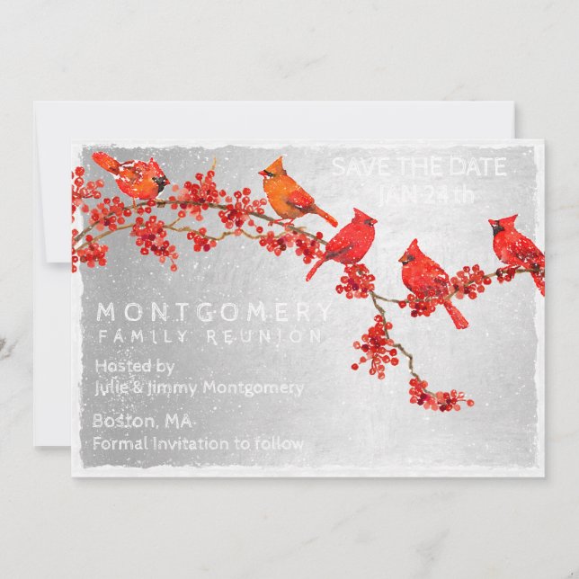 Family Reunion Red Cardinals Winter Spara Datumet (Framsida)