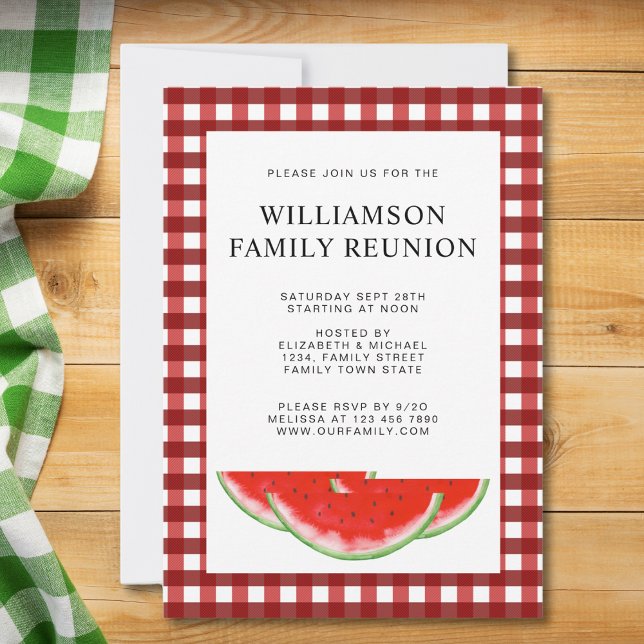 Family Reunion Red White Buffalo Check Watermelon Inbjudningar (Skapare uppladdad)