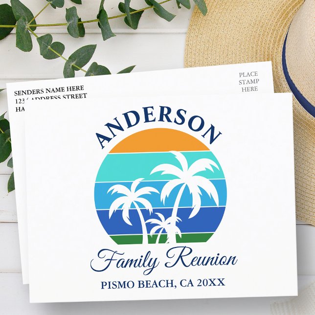 Family Reunion Sommar Beach Handflatan Träd Vykort (Customize to change text size, style or color.)