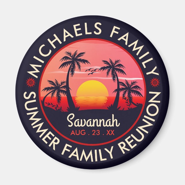 Family Reunion Sommar Sunset Beach Handflatan Träd Magnet (Framsidan)