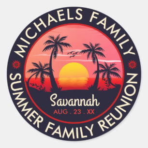 Family Reunion Sommar Sunset Beach Handflatan Träd Runt Klistermärke
