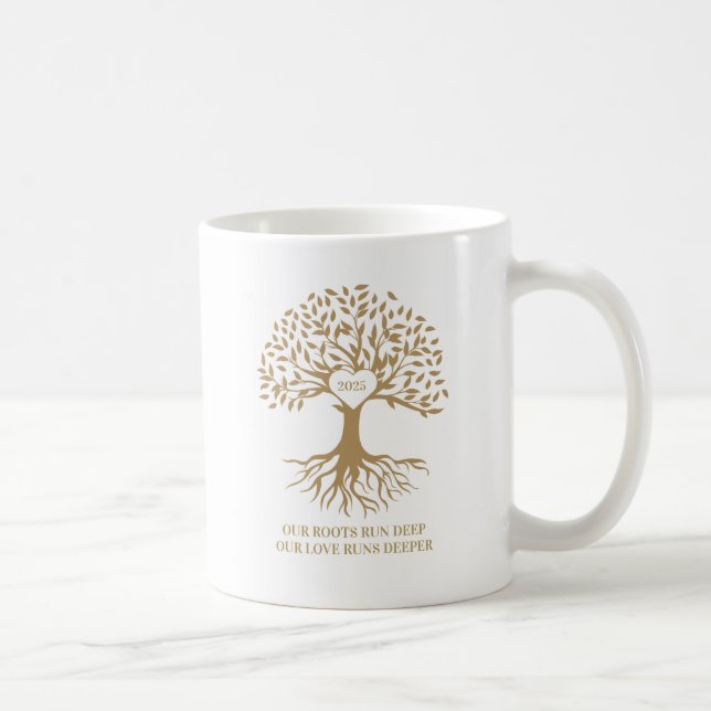 Family reunion tree white and gold mug kaffemugg (Höger)