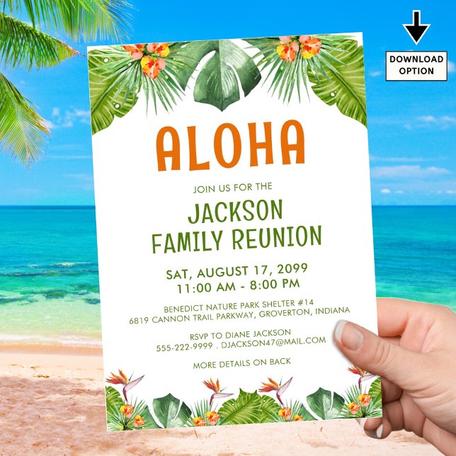 Family Reunion Tropical Handflatan Flowers Waterco Inbjudningar (Skapare uppladdad)