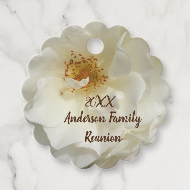 Family Reunion Vit ros Photo Blommigt Gathering Gåvor Etiketter (Framsida)