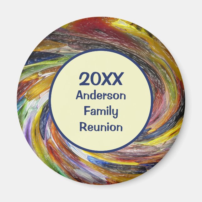 Family Reunion Vivid Tie Dye Swirl Abstrakt Event Magnet (Framsidan)