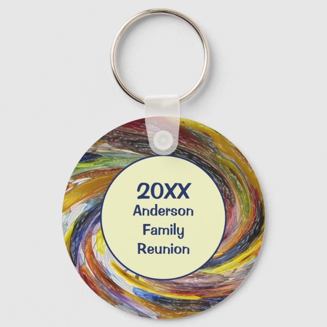 Family Reunion Vivid Tie Dye Swirl Abstrakt Event Nyckelring (Framsida)