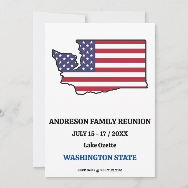 FAMILY REUNION WASHINGTON STATE KARTA USA flagga Inbjudningar (Framsida)