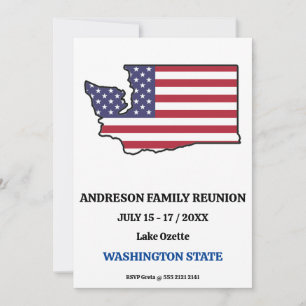 FAMILY REUNION WASHINGTON STATE KARTA USA flagga Inbjudningar
