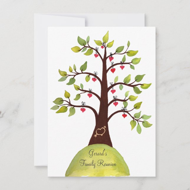 Family Reunion Watercolor Heart Träd Inbjudan (Framsida)