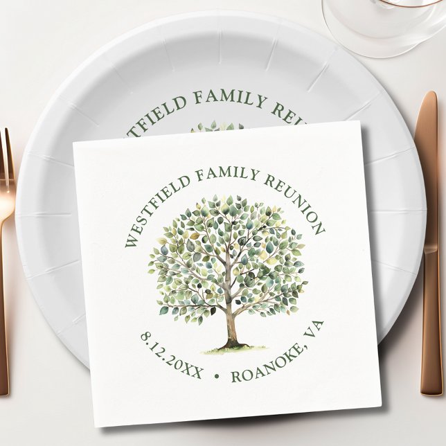 Family Reunion Woodland Watercolor Träd Pappersservett (Family Reunion Woodland Watercolor Tree Paper Napkin)