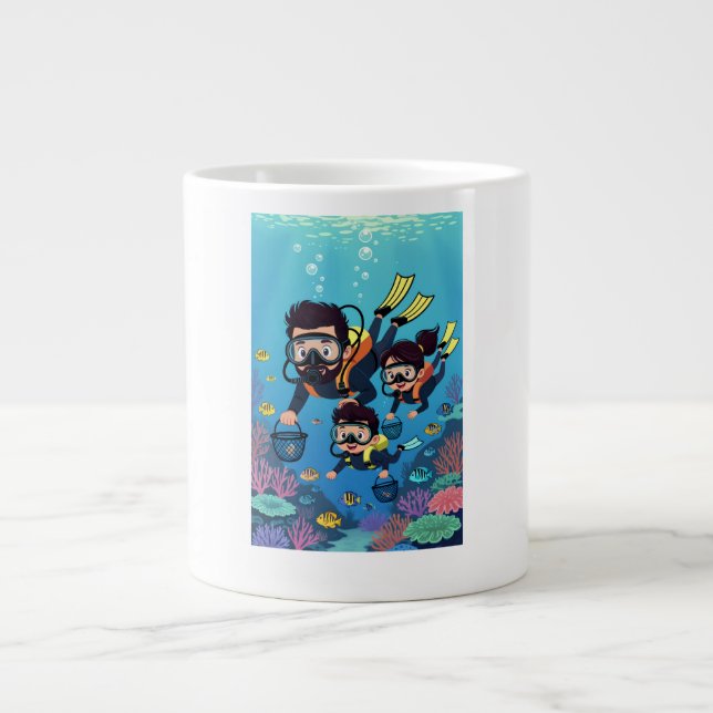 Family Scuba Diving Fun Jumbo Mugg (Framsidan)