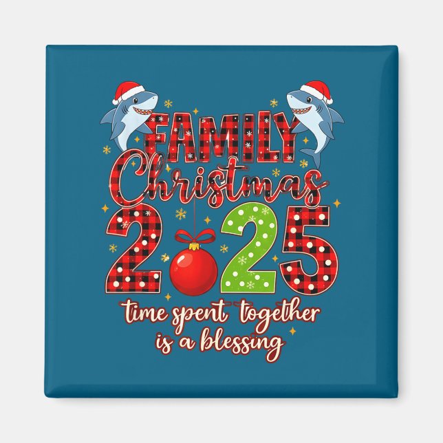 Family Shark Christmas 2025 Santa Merry Time Spent Magnet (Framsidan)