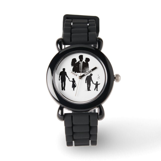 Family Silhouette Art Watch – Stylish Black Band Armbandsur (Framsida)