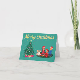 FAMILY SITTA AV TRÄD CHRISTMAS HELGDAG CARD HELGKORT