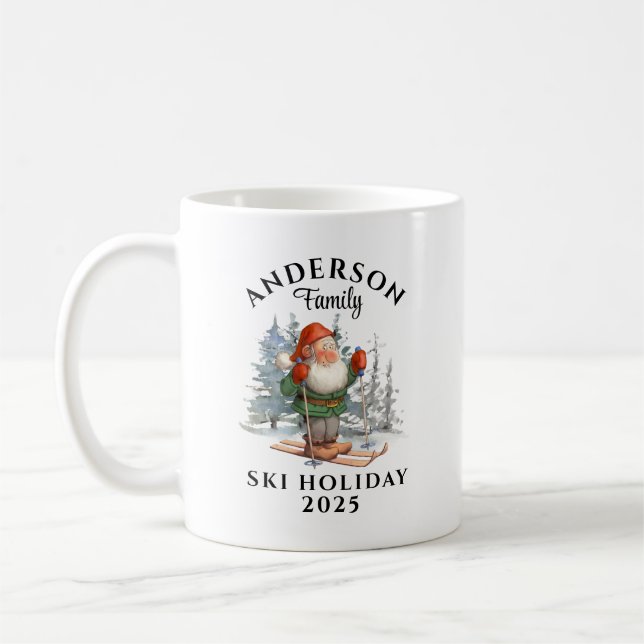 Family Ski Helgdag med Namn och år Kaffemugg (Vänster)