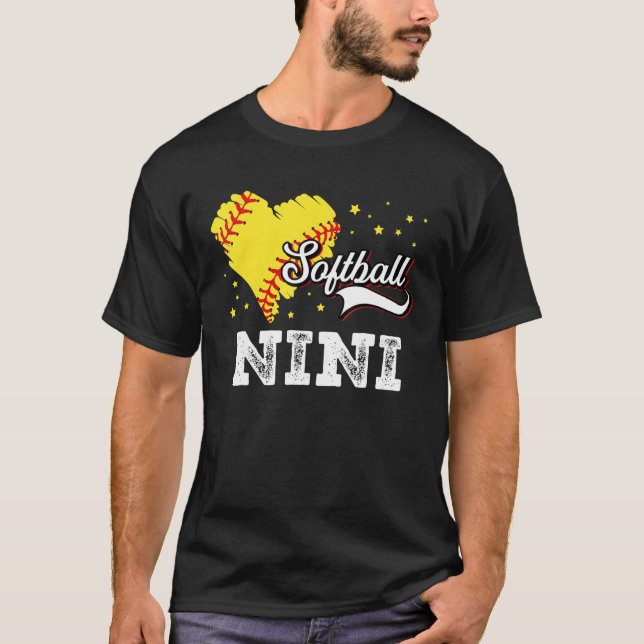Family Softball Palyer Nini Softball Mother Grandm T Shirt (Framsida)