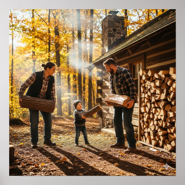 Family Stacking Firewood Poster (Framsidan)