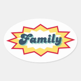 Family Sticker, comic book pop design Ovalt Klistermärke