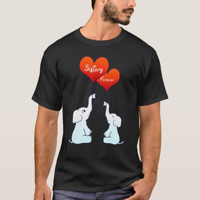 Family Syskon Sister Forever Elephants Heart Lov T Shirt (Framsida)