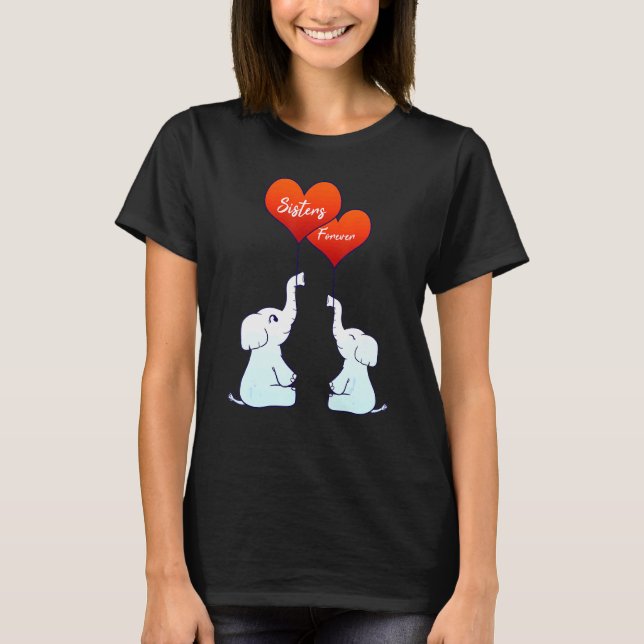 Family Syskon Sister Forever Elephants Heart Lov T Shirt (Framsida)