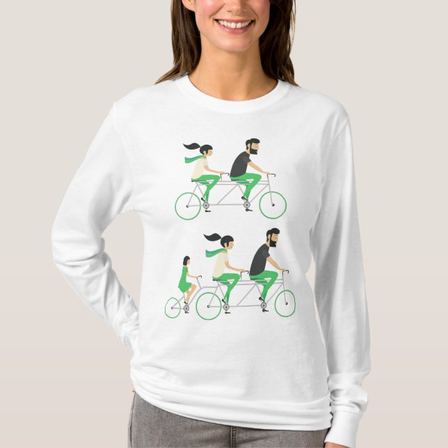 Family Tandem Bicycle Cycling T Shirt (Framsida)